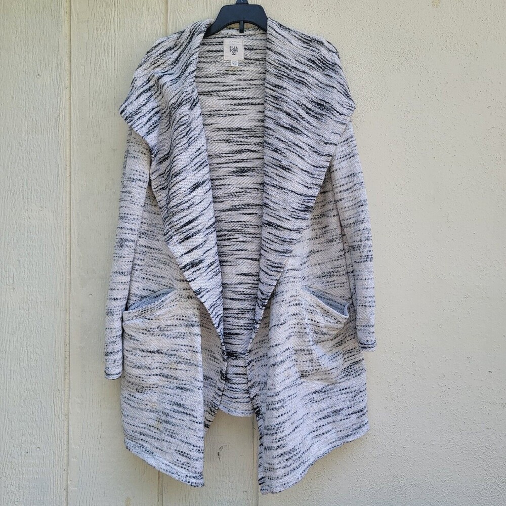 Billabong drape open front knit cardigan gray and blk womens sz small